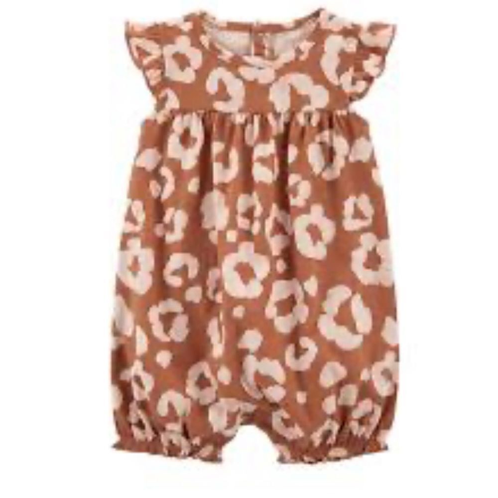 Carter’s Child of Mine brown and cream animal print romper EUC size 24 months